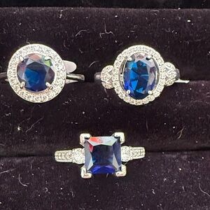 Sapphire Blue and Silver Ring Set